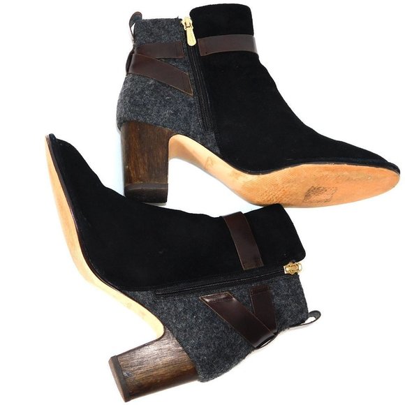 Clarks Cushion Plus "Spiced River" 2 Tone Suede/Felt Buckle Heel Ankle Boots - Picture 3 of 15